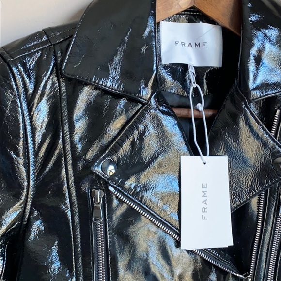 NWT FRAME Patent Leather Moto Jacket SZ XS - Picture 10 of 11